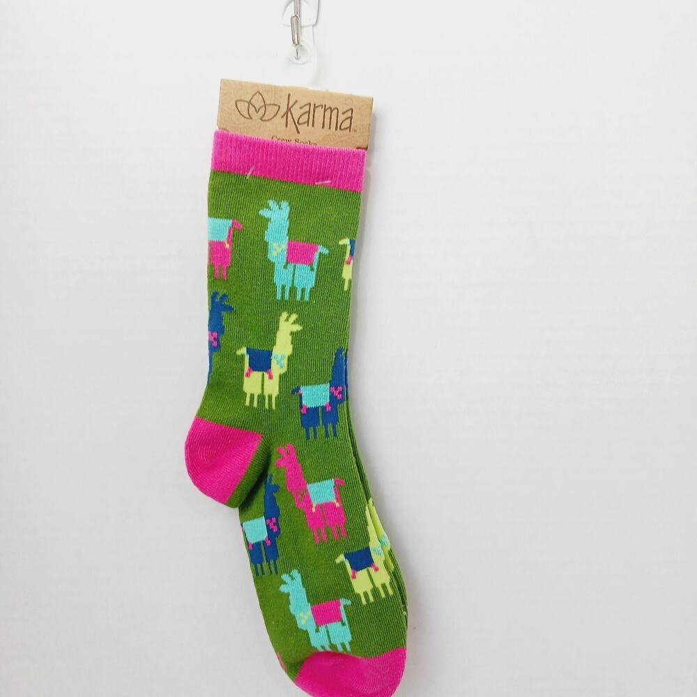 Women Boy Sock Crew Karma Llama Pink Yellow Green Drama Cotton Gift NWT NEW